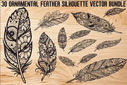Ornamental Feather SVG Bundle, an Illustration by yasushie (Thumbnail 1 of 31)