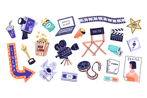 Cinema, movie items set, backgrounds, an Object Illustration by PaperTrident