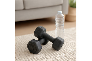 Dumbbells are on the floor at home, a Sports & Recreation Photo by ZinetroN