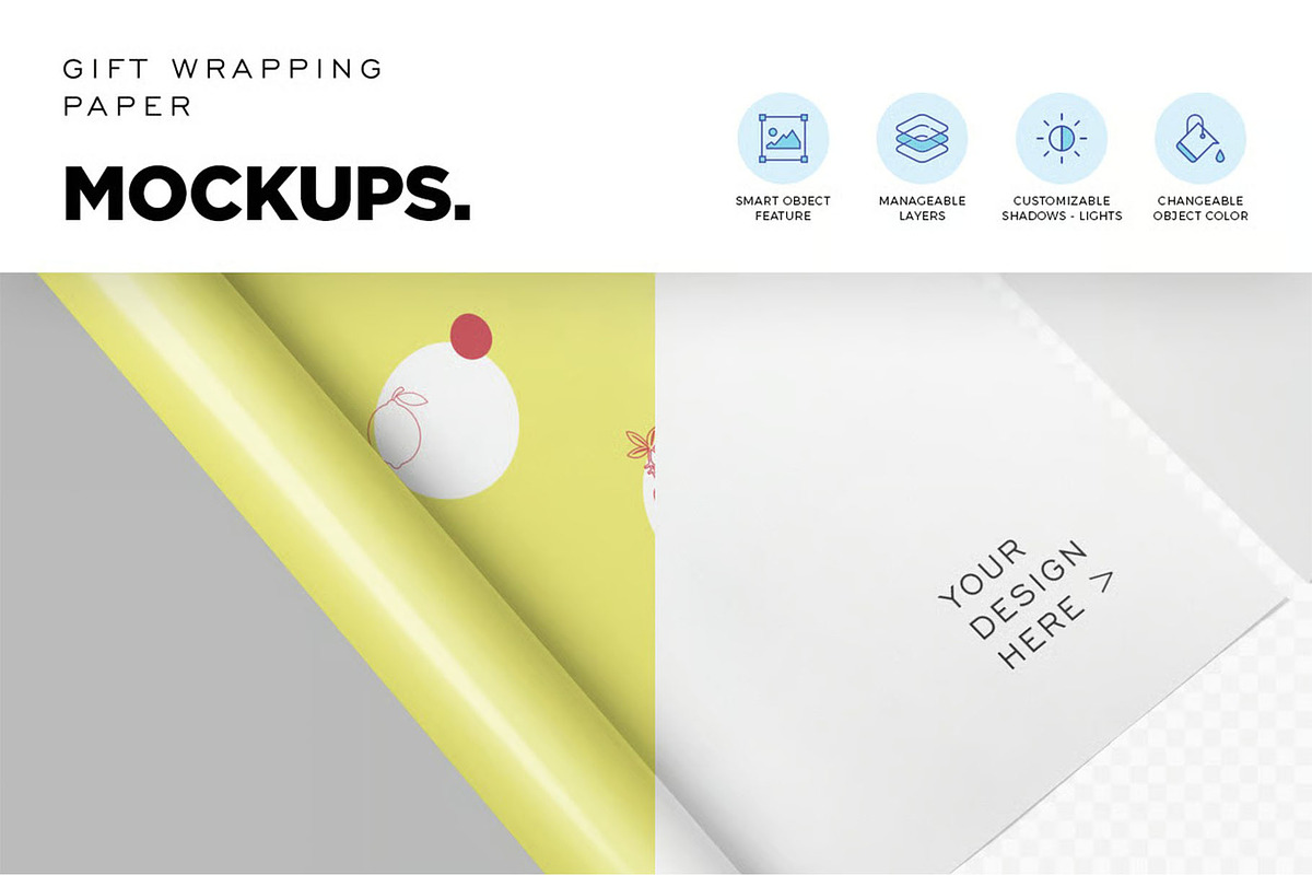 Gift Wrapping Paper Mockup Set, a Packaging Mockup by megostudi0 (Photo 5 of 7)