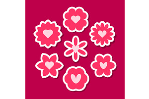 Set Of Pink Flower Stickers