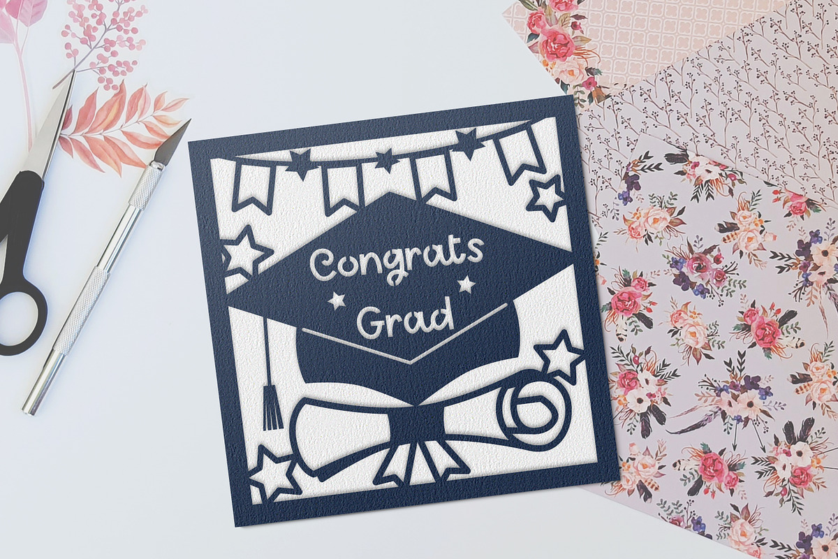 SVG Graduation card for laser cut., a Card Template by PaperCutTemplates