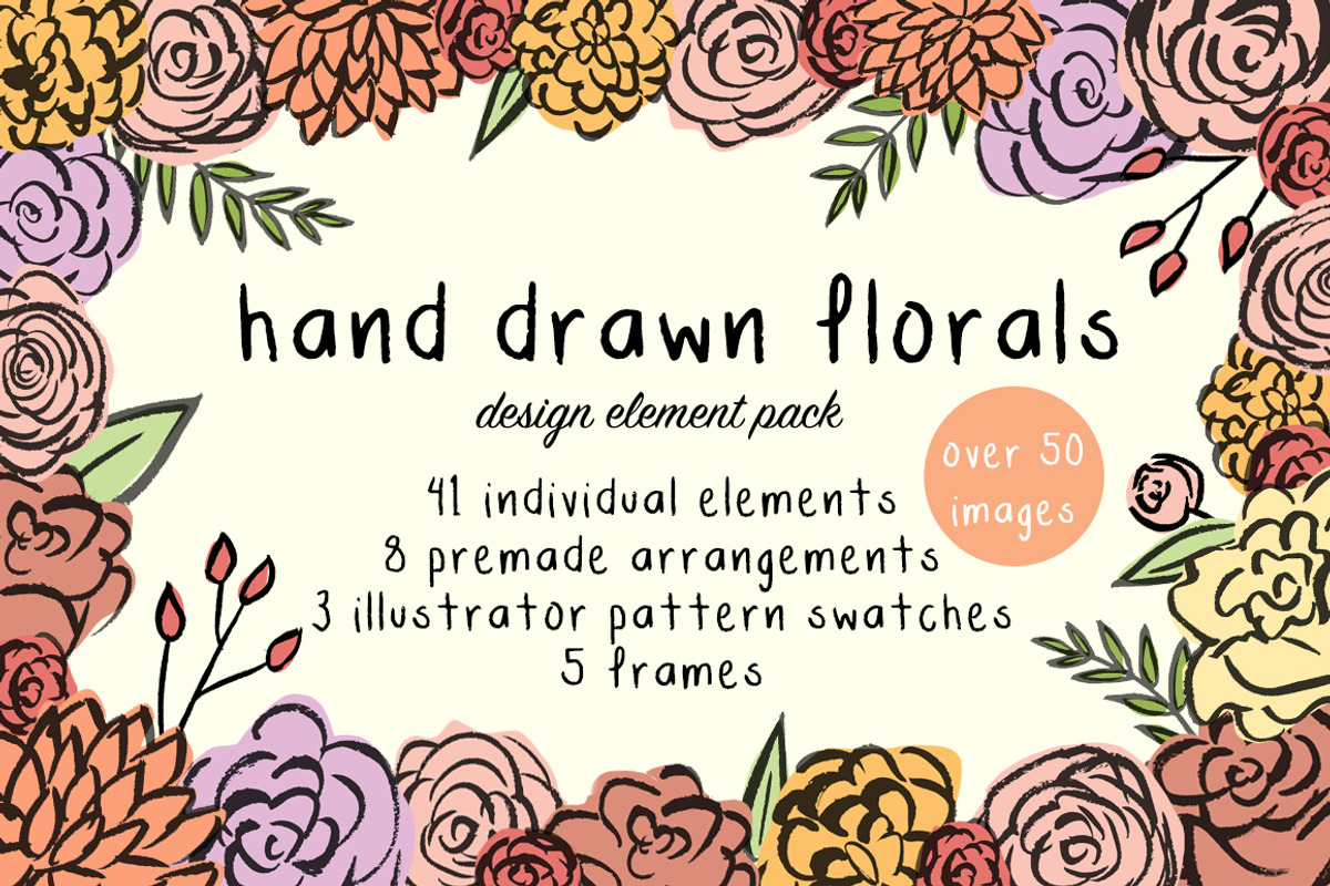 Hand Drawn Floral Design Element Set, an Illustration by Kellie Jayne Studio (Photo 1 of 5)