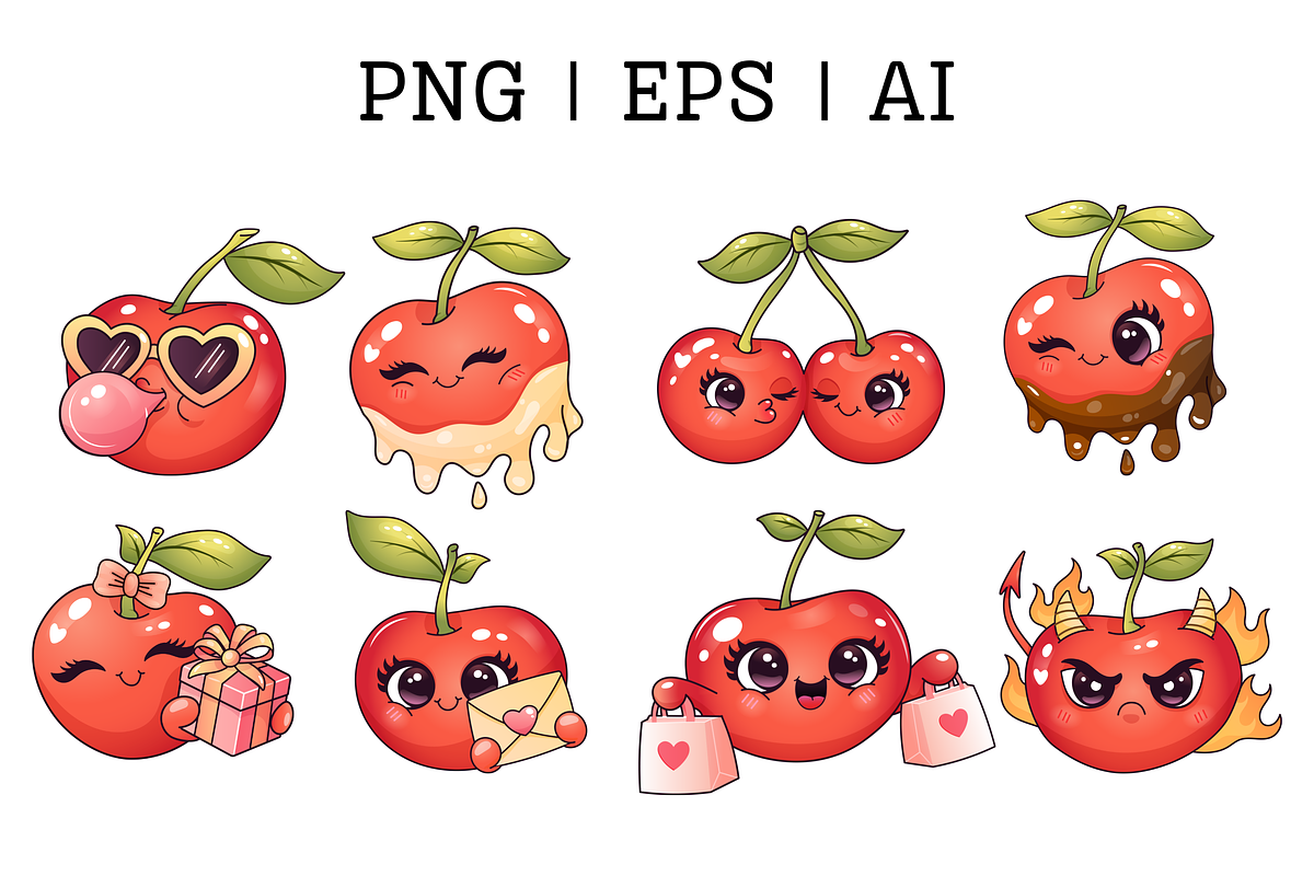 Cute Cherry Clipart Set pattern, a Food Illustration by Bielousova Art (Photo 2 of 4)