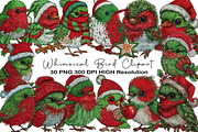 Santa Whimsical Bird Clipart, an Illustration by Black Bird Studio (Thumbnail 1 of 6)