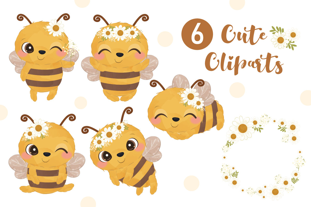 Cute little bees clipart set, an Animal Illustration by DrawStudio1988 (Photo 2 of 6)