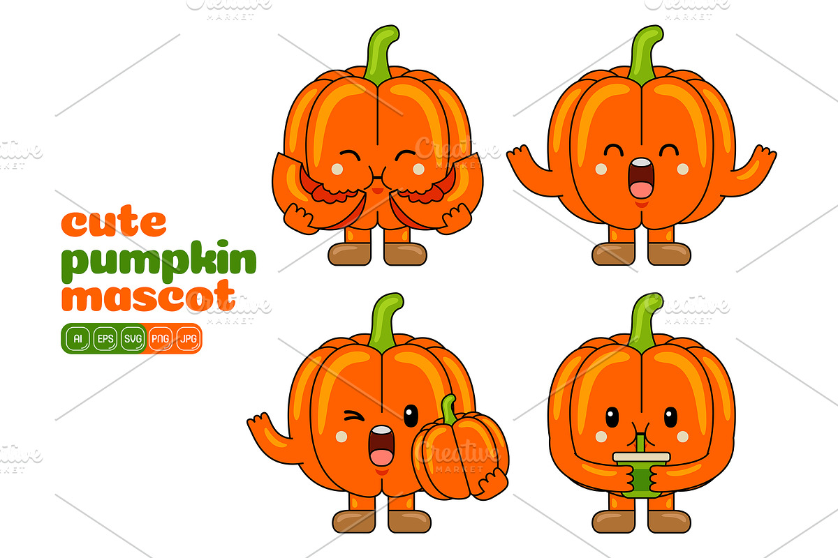 Pumpkin Mascot Vector Pack, an Illustration by MEDZ (Photo 5 of 5)