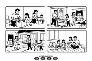 Activities of a family moving house, a Person Illustration by Vectorlina