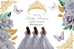 Silver Princess Dress Clipart