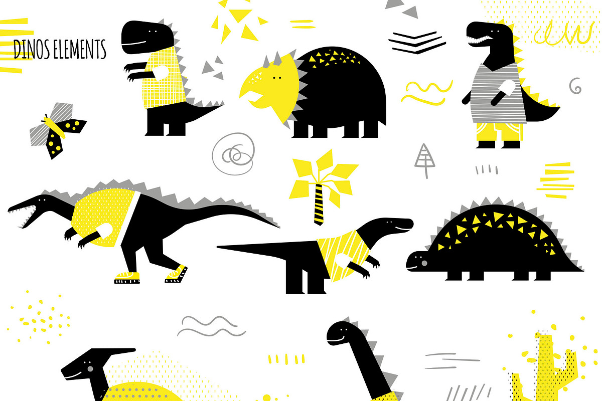 Dinos. Yellow design set., an Animal Illustration by kuchuk_design (Photo 6 of 9)