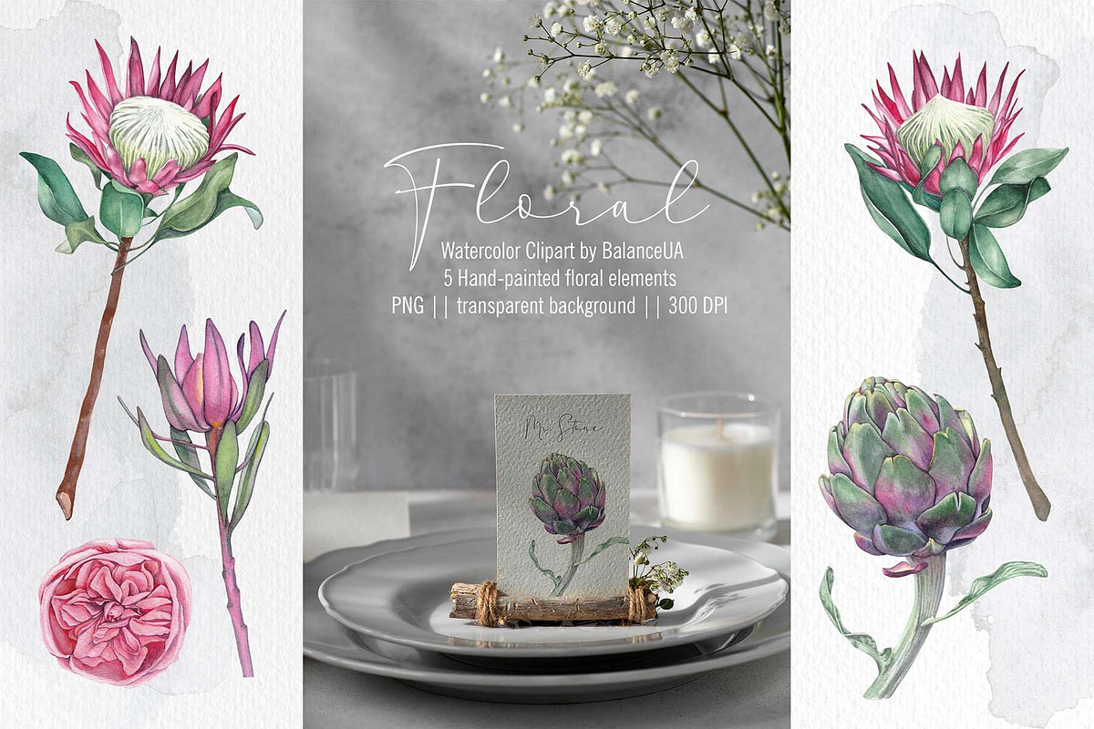 Floral Watercolor clipart, Love, a Decorative Illustration by BalanceUA (Photo 8 of 12)