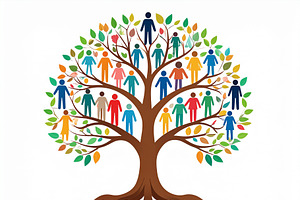 Tree with roots and branches forming human figures of various sh, a Decorative Illustration by DanFLCreativo