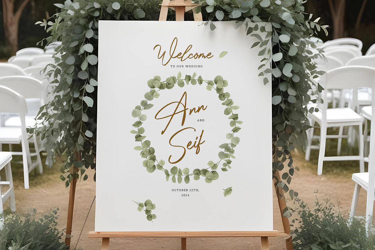 Eucalyptus Wedding Sign, a Poster Template by Aarley Kaiven (Photo 1 of 3)