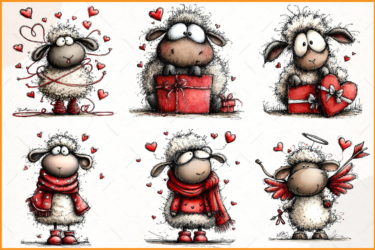 Whimsical Funny Valentine Sheep, an Illustration by Watercolor design (Photo 3 of 9)