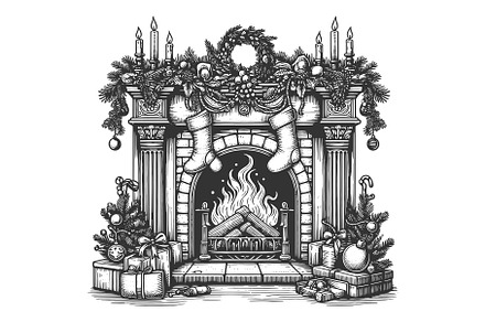 Festive Fireplace with Stockings and, an Illustration by AlexArt