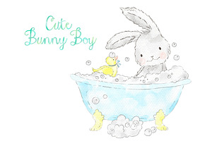 Cute Bunny Boy Watercolor Clip Art