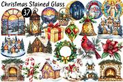 Christmas Stained Glass Clipart, a Seasonal Illustration by CitraGraphics (Thumbnail 1 of 8)