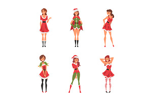 Pretty Woman Wearing Red Santa, a Person Illustration by TopVectors