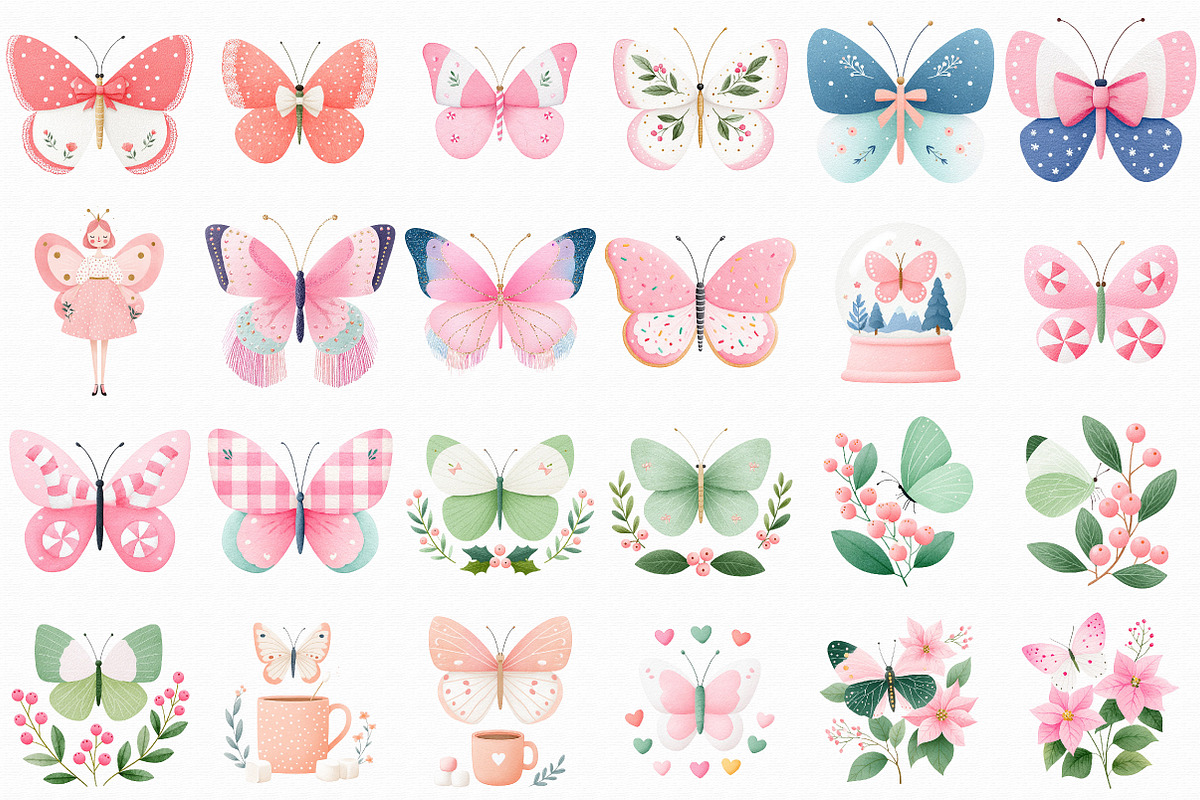 Coquette Christmas Butterfly Clipart, an Illustration by Libby Wishes (Photo 5 of 7)