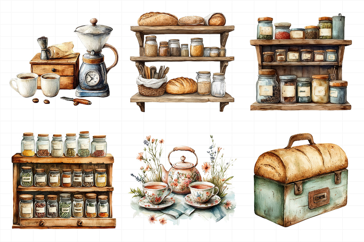 Watercolor Vintage Kitchen Clipart, an Illustration by Daily.Designs (Photo 4 of 7)