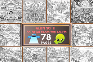Alien Sci Fi Coloring Pages Bundle, a Brochure Template by LA Design