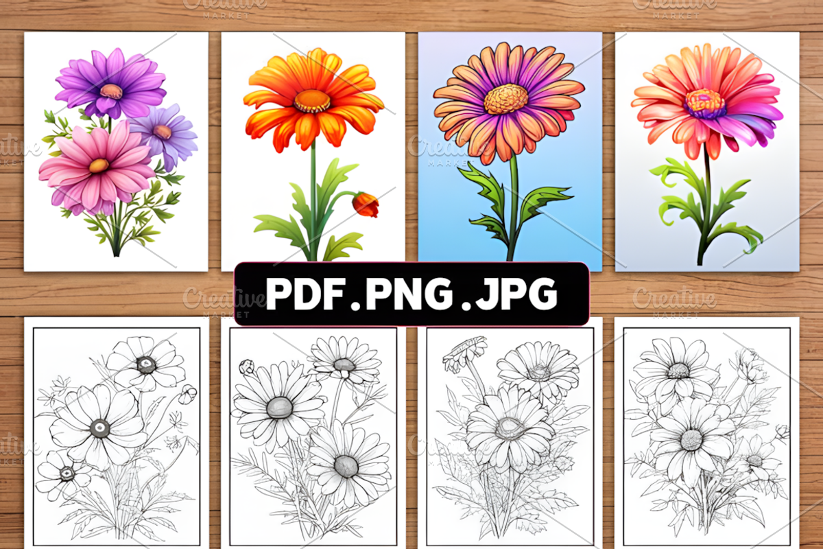 Wildflower Coloring Pages for Adults, a Decorative Illustration by Ink Gallery (Photo 2 of 4)