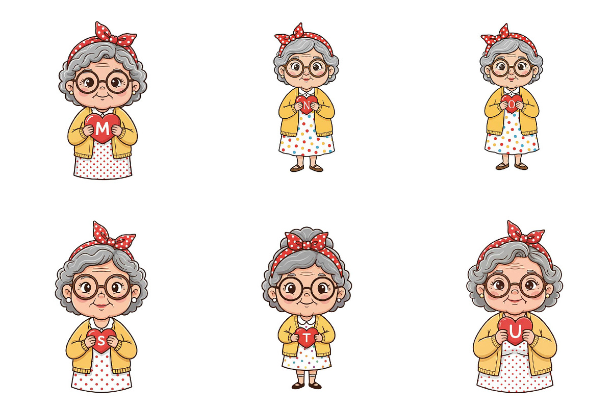 Grandma Holding Heart Alphabet Bundl, an Illustration by DreamPrint404 (Photo 3 of 7)