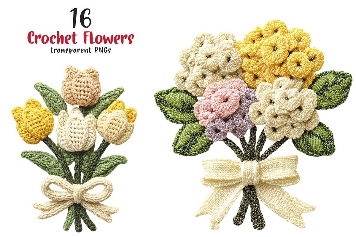 Crochet Flowers PNG Bundle, an Illustration by SinaCreation (Photo 1 of 9)