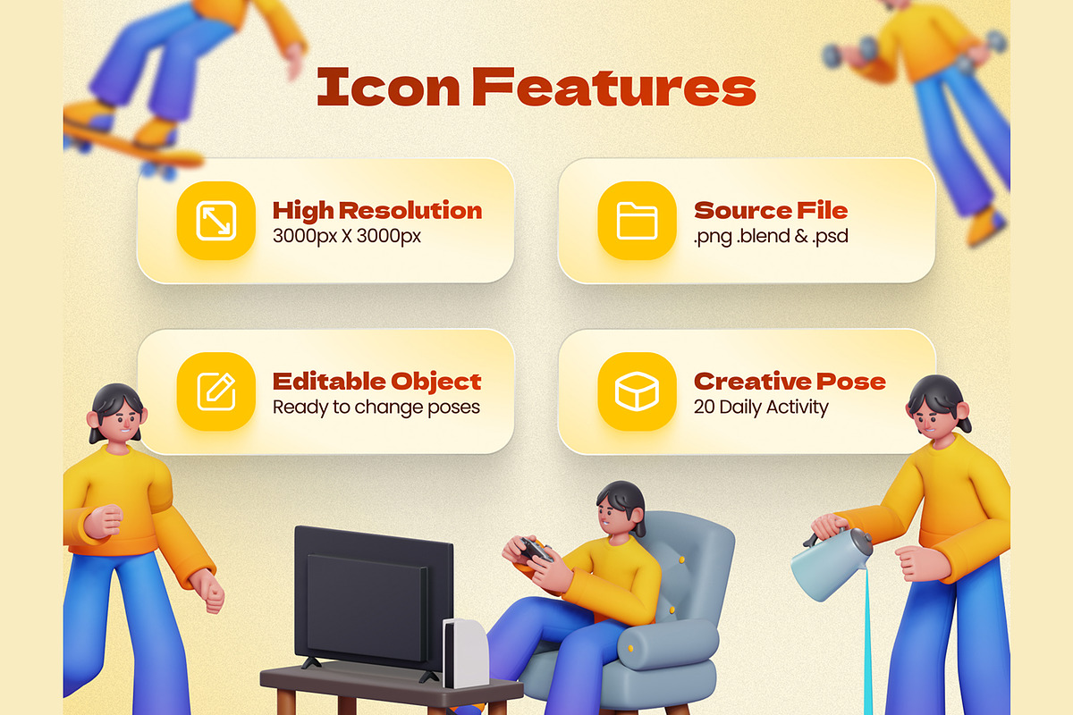 Daily Activity 3D Characters, a Characters & Person 3D Model by Rakata Studio (Photo 2 of 6)