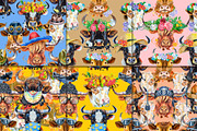 Seamless pattern of watercolor bulls, an Animal Illustration by Watercolor fantasy (Thumbnail 3 of 6)