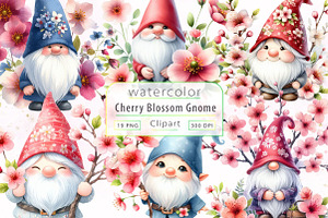 Cherry Blossom Gnomes Clipart