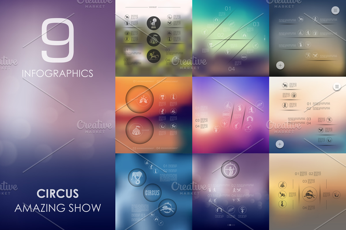 9 circus infographics, a Presentation Template by Palau