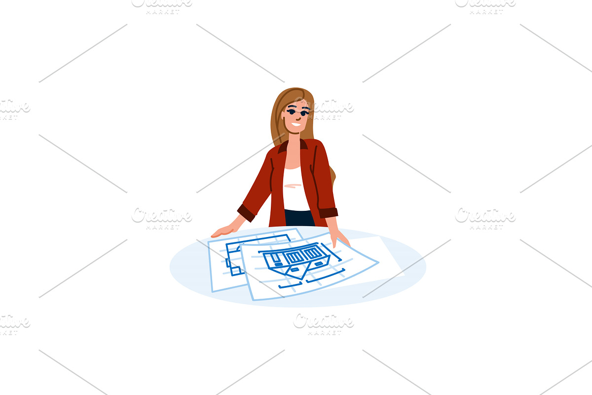 Female architect designing housing, an Object Illustration by pikepicture