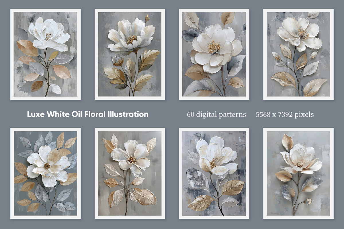 Luxe White Oil Floral Illustration, a Decorative Illustration by Housui Patterns (Photo 3 of 17)