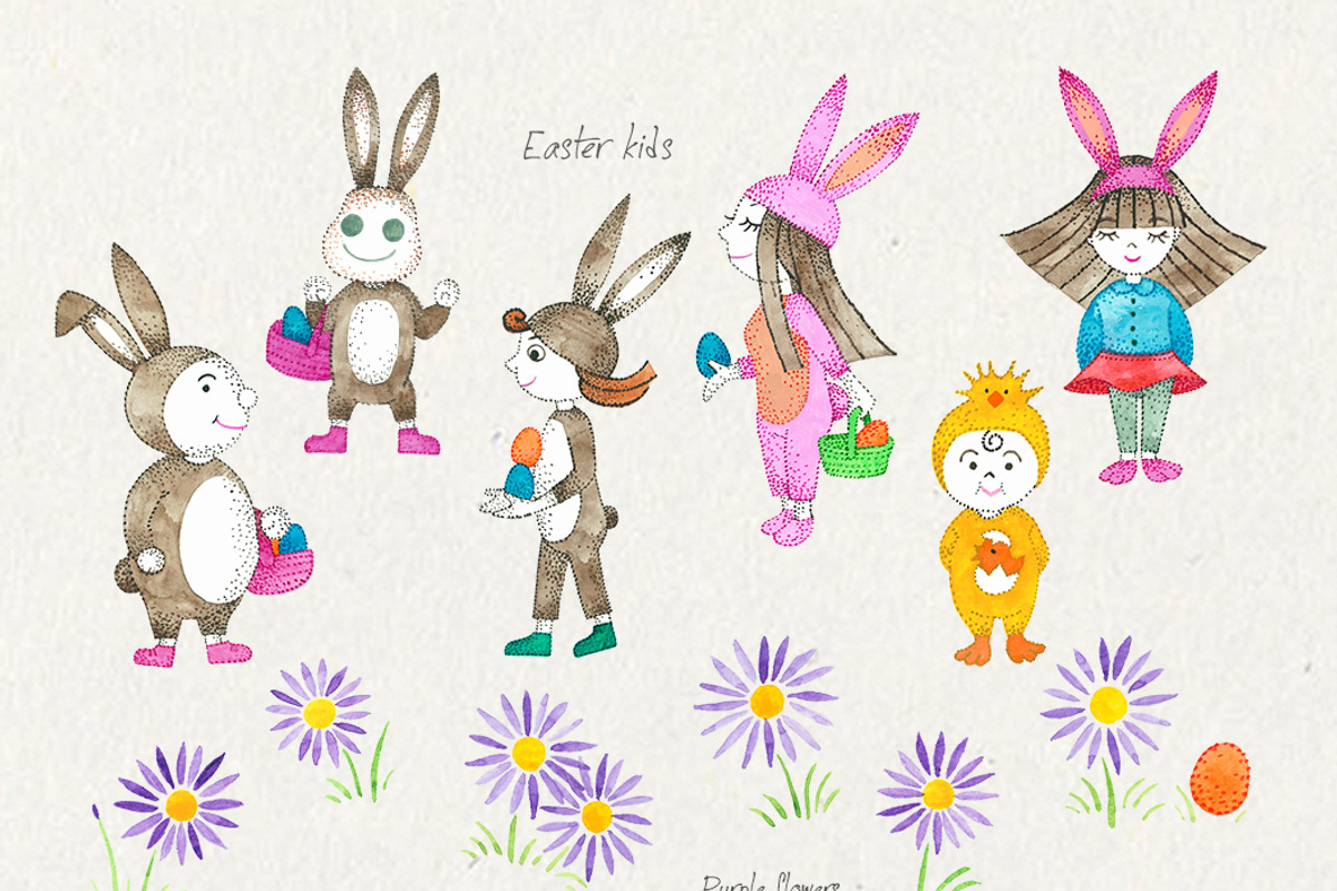 Easter Children Eggs and Bunnies, an Illustration by Eomoiart (Photo 3 of 3)