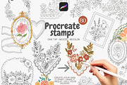 80 floral Procreate stamps, a Brush Add-On by Patishop Art (Thumbnail 1 of 7)