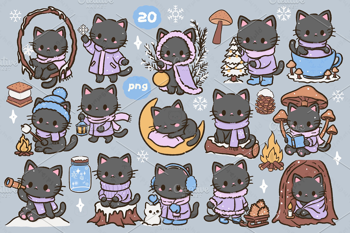 Black Cat Christmas Winter Forest, an Animal Illustration by Blumensdiary (Photo 2 of 7)