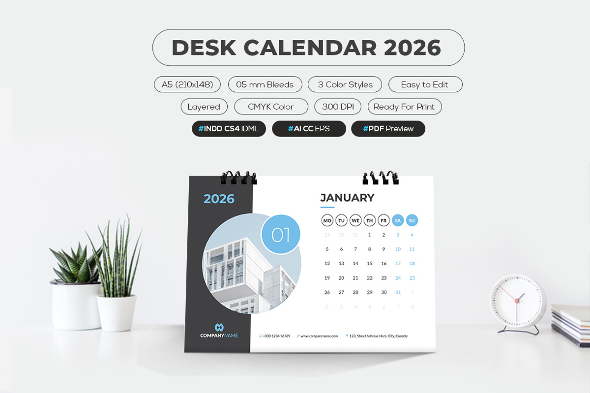 Printable 2026 Calendar A5 Size, a Stationery Template by MstArtwork (Photo 1 of 6)