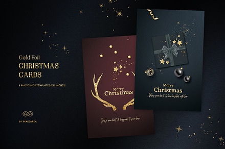 8 Gold Foil Christmas Cards, a Card Template by Imagination Area