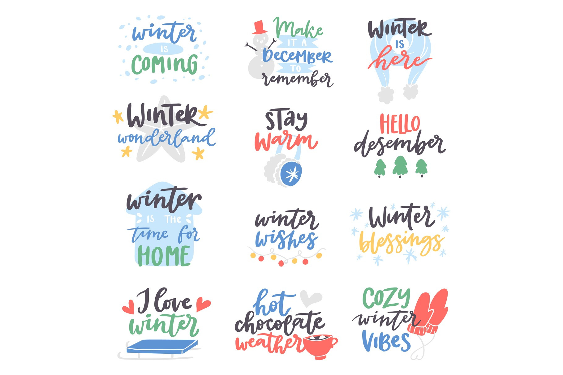Winter Hello logo vector badge text letters motivation welcome ...
