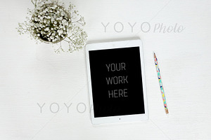 iPad Mockup White Desktop Flat Lay