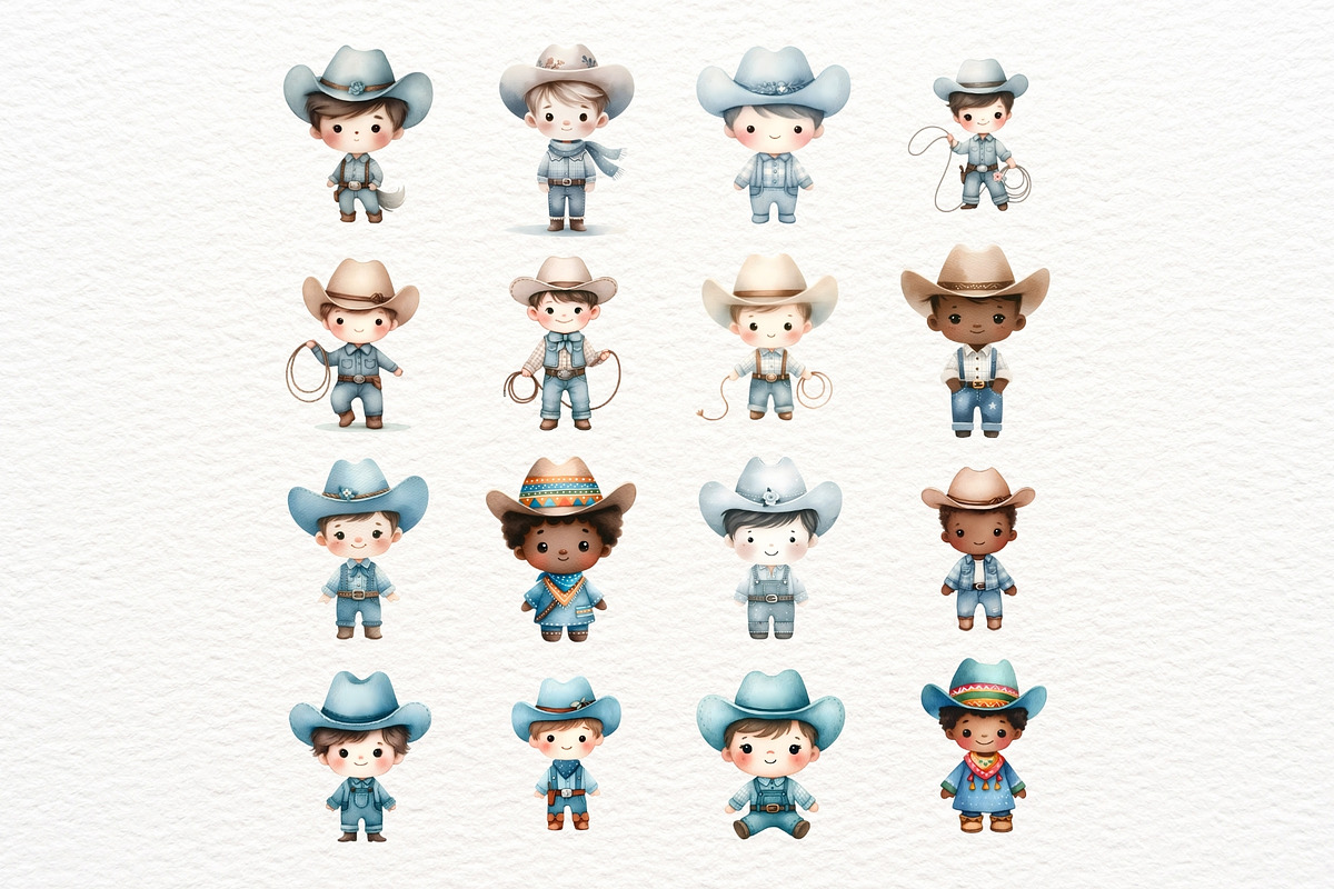 Blue Cowboy Clipart Set, a Person Illustration by Nicolle's Colorful Art (Photo 6 of 8)