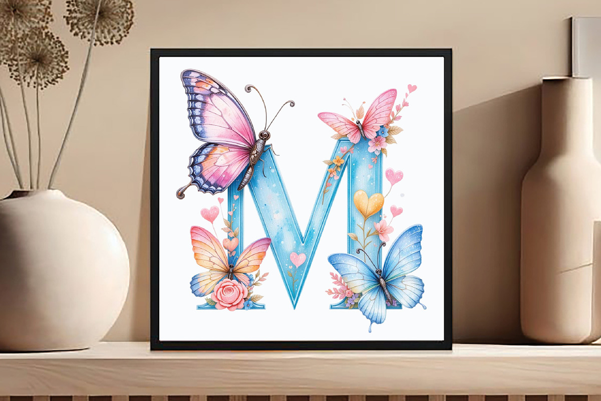Watercolor Butterfly Letter ''M'', an Illustration by DreamCafeArt (Photo 3 of 7)