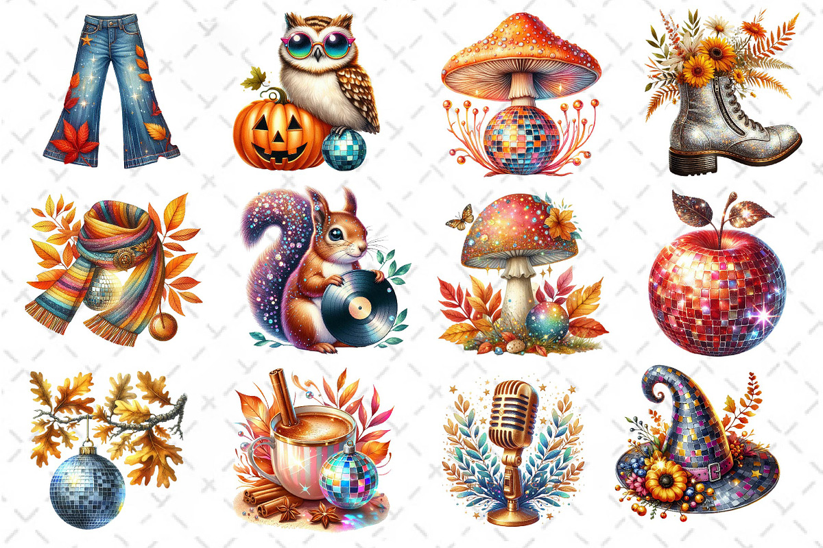 Watercolor Disco Autumn Clipart, an Illustration by Dream Creation (Photo 3 of 4)