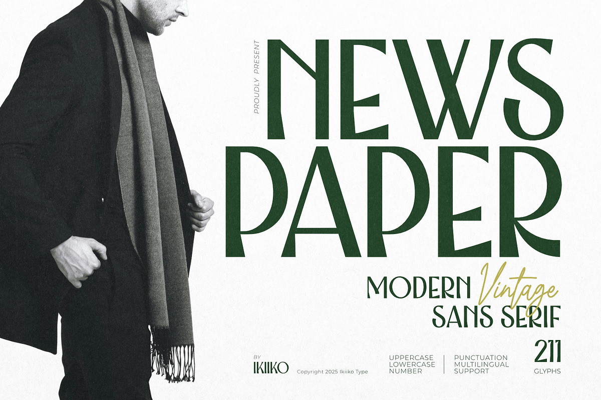 Newspaper Modern Vintage Sans Serif, a Sans Serif Font by ikiiko (Photo 1 of 7)