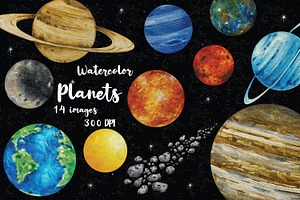 Watercolor Planet Solar System Set