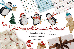 Cute Christmas Penguins Clipart Set