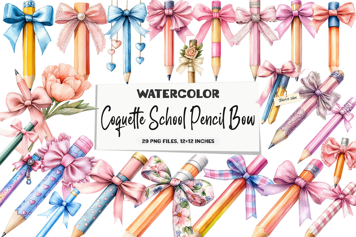 Coquette School Pencil Bow Clipart, an Illustration by DreamArtGraphic (Photo 1 of 5)