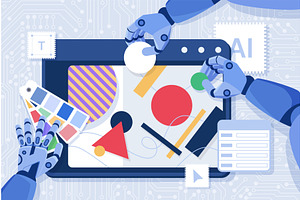 Creation visual content ai robot, a Technology Illustration by Lemberg Vector
