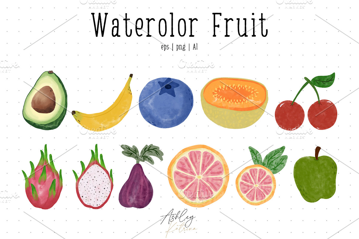 Watercolor Fruit with & without Face, a Food Illustration by Ashley Katrina (Photo 3 of 10)